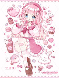 Rule 34 | 1girl, :o, absurdres, amane momo, bandaid, bandaid on knee, bandaid on leg, blue eyes, blush, bow, bowtie, brown shoes, commentary request, cupcake, donut, drop shadow, food, four-finger heart hands, frilled sailor collar, frilled skirt, frilled socks, frills, full body, hat, heart, heart hands, highres, indie virtual youtuber, long hair, long sleeves, macaron, mary janes, nagihoko, official art, parted lips, pink hair, pink sailor collar, pink skirt, pink socks, rabbit, red bow, red bowtie, red hat, sailor collar, school uniform, serafuku, shirt, shoes, skirt, socks, solo, striped clothes, striped socks, virtual youtuber, watermark, white background, white shirt