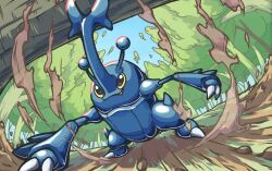 Rule 34 | beetle, bug, claws, forest, gen 2 pokemon, heracross, horns, insect, log, nature, nintendo, no humans, outdoors, pokemon, pokemon (creature), pokemon focus, q-chan, single horn, smile, tree