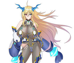Rule 34 | 1girl, absurdres, blonde hair, breasts, floating hair, heterochromia, highres, huge breasts, long hair, onizaki kirara, onizaki kirara (future), revealing clothes, simple background, solo, taimanin (series), taimanin rpgx, very long hair, wide hips