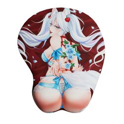 1girl animal_ears blue_eyes fox_ears fox_girl fox_tail handcuffed indie_virtual_youtuber kirsche_verstahl lace lace-trimmed_panties lace_trim lingerie merchandise mousepad official_art panties tail twintails underwear virtual_youtuber white_hair