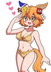 Rule 34 | + +, 1girl, absurdres, animal ears, bad link, blush, bra, breasts, cleavage, collarbone, hair between eyes, hair ornament, heart, highres, horse ears, horse tail, looking at viewer, matikanefukukitaru (umamusume), medium breasts, medium hair, navel, orange hair, panties, simple background, sodeshita marshmallow, solo, tail, umamusume, underwear, white background