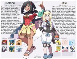 2girls abs aged_up alolan_form alolan_ninetales anchor bag bat_(animal) black_hair blonde_hair blue_fur braid breasts bug clefable closed_mouth comfey commentary dhelmise diving_suit duffel_bag english_text fangs feet floral_print fox gen_1_pokemon gen_7_pokemon golisopod green_eyes highres holding horns incineroar jellyfish juno_son kettlebell legendary_pokemon lillie_(pokemon) lunala mature_female mr._mime multiple_girls muscular muscular_female nihilego nintendo open_mouth palossand pincers pokemon pokemon_(creature) pokemon_sm ponytail ponytail_with_braided_base red_eyes sand_castle sand_sculpture sandals selene_(pokemon) sharp_teeth ship&#039;s_wheel shirt short_hair short_sleeves shorts simple_background sports_sandals standing surfboard teeth toes ultra_beast vikavolt white_background z-ring