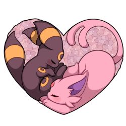 Rule 34 | absurdres, animal, animal focus, blush, closed eyes, espeon, forehead jewel, gen 2 pokemon, heart, highres, nintendo, no humans, pokemon, pokemon (creature), sevi (seviyummy), sleeping, umbreon