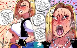 1boy 1girl ahegao android_18 artist_request ass bald bald_male blonde_hair blue_eyes blush couple dragon_ball english_text excited excited_for_sex groping huge_ass husband_and_wife kuririn large_penis penis source_request speech_bubble sweat thought_bubble