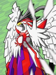 beak chronomon chronomon_holy_mode digimon digimon_(creature) feathers looking_at_viewer solo wings