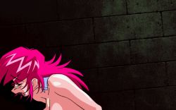 1990s_(style) animated animated_gif bouncing_breasts breasts clenched_teeth closed_eyes collar detached_collar kimura_takahiro large_breasts long_hair nipples nude open_mouth pink_hair raika_grace retro_artstyle sogna teeth viper_(series) viper_f40