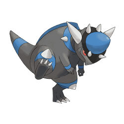animal_focus full_body gen_4_pokemon nintendo no_humans official_art pokemon pokemon_(creature) pokemon_dppt pokemon_focus rampardos simple_background solo spikes standing standing_on_one_leg sugimori_ken third-party_source white_background