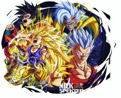 Rule 34 | 2boys, artist name, baby (dragon ball), baby vegeta, black hair, blue eyes, body fur, dragon ball, dragon ball gt, gloves, golden oozaru, highres, long hair, male focus, monkey boy, monkey tail, multiple boys, muscular, muscular male, nickelespektro, oozaru, open mouth, pants, parasite, pectorals, possessed, red fur, saiyan, smile, son goku, spiked hair, super saiyan, super saiyan 1, super saiyan 4, tail, teeth, veiny face, yellow pants
