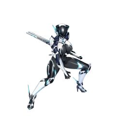 1girl action_taimanin akiyama_rinko alternate_costume armor artist_request black_bodysuit bodysuit breasts cleavage_cutout clothing_cutout full_armor helmet highres holding holding_sword holding_weapon huge_breasts katana lilith-soft looking_at_viewer neon_lights official_alternate_costume official_art shiny_clothes sky_edge_(akiyama_rinko) sword taimanin_(series) taimanin_yukikaze transparent_background two-tone_bodysuit weapon wide_hips
