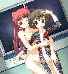 Rule 34 | 2girls, breasts, censored, dai8, kousaka tamaki, multiple girls, nipples, ogawa shuusuke, pussy, smile, tagme, tattoo, wink, yuri