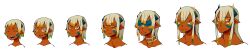 1boy age_progression blonde_hair bodypaint child dark-skinned_male dark_skin edarow highres horns long_hair long_image looking_at_viewer male_focus multiple_views orange_eyes original pointy_ears portrait simple_background white_background wide_image