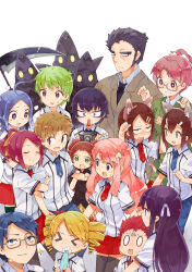 Rule 34 | &gt; &lt;, 6+boys, 6+girls, ahoge, baka to test to shoukanjuu, blonde hair, blue eyes, blue hair, brown hair, character request, collared shirt, commentary request, drill hair, glasses, green eyes, green hair, heart, heart-shaped pupils, highres, himeji mizuki, holding another&#039;s arm, hood, kinoshita hideyoshi, kinoshita yuuko, kirishima shouko, kubo toshimitsu, kudou aiko, long hair, medium hair, miniskirt, multiple boys, multiple girls, namo (goodbyetears), nishimura souichi, pink eyes, pink hair, purple eyes, purple hair, red skirt, sakamoto yuuji, school uniform, scythe, shimada hazuki, shimada minami, shimizu miharu, shirt, short hair, skirt, symbol-shaped pupils, takahashi youko, tsuchiya kouta, twin drills, white shirt, yoshii akihisa