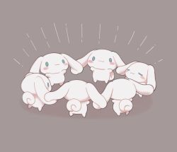 :3 animal animal_focus blue_eyes blush_stickers cinnamoroll circle_formation clone commentary curled_tail dog fuwa_fuwa_cinnamoroll grey_background highres no_humans reimentyuru sanrio simple_background smile standing symbol-only_commentary white_dog white_fur