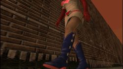 1girl 3d belt boots costume female_focus gloves hack heart heather_mason legs outdoors panties plant princess_heart short_hair silent_hill silent_hill_(series) silent_hill_3 skirt solo star_(symbol) underwear upskirt vines wall