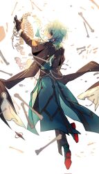 Rule 34 | 1boy, anaxa (honkai: star rail), aqua hair, back, black jacket, eyepatch, gloves, grin, hand up, highres, honkai: star rail, honkai (series), jacket, male focus, one eye covered, parted lips, partially fingerless gloves, smile, solo, suinian0708, teeth