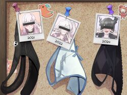 4girls ahegao bar_censor black_panties blush border bulletin_board cameo censored covered_eyes double_v hands_up hololive hololive_english hololive_indonesia holtzworks indoors kotori_(takanashi_kiara) long_hair looking_at_viewer multiple_girls nerissa_ravencroft open_mouth panties pavolia_reine photo_(object) polaroid_photo pushpin saliva simple_background smol_kiara sticker sweat takanashi_kiara thumbtack tongue tongue_out underwear v virtual_youtuber white_panties