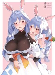 2girls animal_ear_fluff animal_ears animated black_bodysuit black_gloves blue_hair blush bodysuit bouncing bouncing_breasts bow braid braided_ponytail breasts carrot_hair_ornament cleavage don-chan_(usada_pekora) dress embarrassed female_pervert food-themed_hair_ornament from_behind fur-trimmed_dress fur-trimmed_gloves fur_trim gloves grabbing_another&#039;s_breast groping hair_bow hair_ornament half-closed_eyes hololive implied_incest large_breasts live2d looking_at_viewer looking_to_the_side looping_animation mature_female mother_and_daughter mr.canaryy multicolored_hair multiple_girls open_mouth orange_eyes pekomama pervert rabbit-shaped_pupils rabbit_ears rabbit_girl short_eyebrows shy sleeveless sleeveless_dress smile streaked_hair symbol-shaped_pupils tagme twin_braids underboob usada_pekora usada_pekora_(1st_costume) video virtual_youtuber wavy_mouth white_bow white_dress white_hair yuri