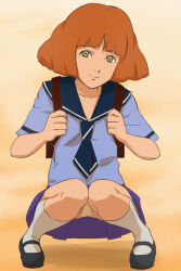 archived_source blue_skirt character_request commentary_request full_body green_eyes haruyama_kazunori orange_hair panties retro_artstyle skirt underwear upskirt white_panties