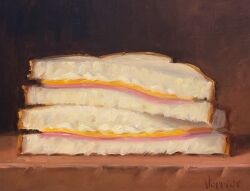 artist_name bread cheese commentary english_commentary food food_focus meat no_humans noah_verrier oil_painting_(medium) original painting_(medium) sandwich still_life traditional_media