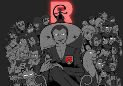 6+boys 6+girls ;d al_(pokemon_adventures) alolan_form alolan_meowth animal_ears archer_(pokemon) ariana_(pokemon) arlo_(pokemon) attila_(pokemon) butch_(pokemon) carl_(pokemon_adventures) carr_(pokemon) cassidy_(pokemon) cat_ears clenched_teeth cliff_(pokemon) closed_eyes commentary_request couch creatures_(company) domino_(pokemon) earrings everyone eyepatch fangs fangs_out flower game_freak gen_1_pokemon gen_7_pokemon giovanni_(pokemon) glasses gozu_(pokemon) grey_theme grin harry_(pokemon) hat holding holding_flower holding_mask holding_poke_ball hun_(pokemon) iron-masked_marauder james_(pokemon) jessie_(pokemon) jewelry ken_(pokemon) legendary_pokemon looking_at_another looking_at_viewer mask matori_(pokemon) meowth mewtwo miyamoto_(pokemon) mondo_(pokemon) morityuu multiple_boys multiple_girls nintendo one_eye_closed open_mouth orm_(pokemon) outstretched_arms persian_(pokemon) petrel_(pokemon) pierce_(pokemon) poke_ball pokemon pokemon_(anime) pokemon_(classic_anime) pokemon_(creature) pokemon_4ever_-_celebi:_the_voice_of_the_forest pokemon_adventures pokemon_bw_(anime) pokemon_go pokemon_hgss pokemon_rgby proton_(pokemon) round_eyewear sham_(pokemon) sierra_(pokemon) sird_(pokemon) sitting smile team_go_rocket team_rocket team_rocket_uniform teeth thumbs_up tyson_(pokemon_ep235) v