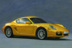 ape_(logo1113) car from_side grey_background motor_vehicle no_humans original painting_(medium) porsche porsche_cayman shadow traditional_media vehicle_focus yellow_car