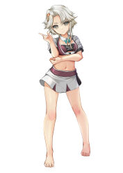 Rule 34 | 1girl, absurdres, akishimo (kancolle), aqua-framed eyewear, aqua bow, aqua bowtie, asymmetrical hair, bad source, bandeau, barefoot, bow, bowtie, braid, brown hair, clothes writing, commentary request, cowboy shot, cropped jacket, detached collar, gradient hair, grey eyes, grey hair, hair ornament, hair ribbon, hand on own elbow, highres, index finger raised, jacket, kantai collection, leaf hair ornament, looking at viewer, midriff, multicolored hair, navel, pleated skirt, purple bandeau, race queen, ribbon, short hair, short hair with long locks, simple background, skirt, solo, standing, white background, white jacket, white ribbon, white skirt, yashin (yasinz)