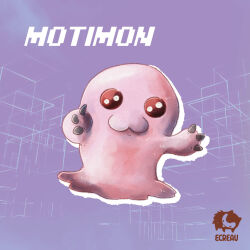 Rule 34 | artist name, digimon, digimon (creature), highres, looking at viewer, mochimon, purple background, solo