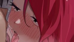 1boy 1girl after_kiss black_eyes black_hair blush close-up dragonball_z foster&#039;s_home_for_imaginary_friends frankie_foster french_kiss kiss kiss_focus long_hair nia_(nia4294) red_hair saliva saliva_trail tongue tongue_out twitter