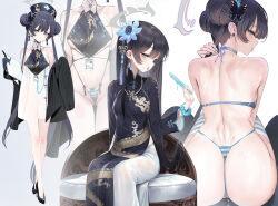1boy 1girl absurdres alternate_breast_size alternate_costume alternate_hairstyle ao_dai ass bare_shoulders bikini black_dress black_gloves black_hair black_hat black_pants blue_archive blue_bow blue_eyes blue_nails blue_necktie blush bow breasts bulge bulge_to_ass butterfly_hair_ornament chair chinese_clothes clipboard closed_mouth coat crystal_earrings cushion dishwasher1910 double_bun dragon_print dress dudou earrings fellatio flower food from_behind full_body gloves gluteal_fold grey_background grey_coat grey_eyes grey_halo hair_bun hair_flower hair_ornament half_gloves halo hat high_heels highres holding holding_food holding_popsicle id_card jewelry kisaki_(blue_archive) light_blush long_hair long_skirt long_sleeves looking_at_viewer looking_back looking_to_the_side medium_breasts melting_popsicle micro_bikini midriff_peek multiple_views necktie nurse nurse_cap off_shoulder oral panties pants pen pink_flower pinstripe_jacket pinstripe_pattern popsicle print_dress saliva saliva_trail sexually_suggestive shirt shoes sideboob simple_background simulated_fellatio sitting sitting_on_lap sitting_on_person skirt small_breasts solo_focus string_bikini striped_clothes striped_panties striped_thighhighs swimsuit thighhighs thighs thong tongue tongue_out twintails underboob underwear vietnamese_clothes white_background white_dress white_skirt zoom_layer