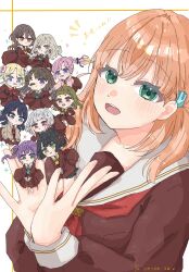 6+girls :d ;) anyoji_hime aqua_eyes black_hair black_ribbon blonde_hair blue_eyes blue_hair blunt_bangs blunt_ends blush bob_cut braid brown_dress brown_hair ceras_yanagida_lilienfeld character_name chibi commentary_request dated dress expressionless flower flower_hands fujishima_megumi gradient_hair grey_hair hair_bun hair_flower hair_ornament hair_ribbon half_up_braid half_updo happy_birthday hasu_no_sora_school_uniform highres hinoshita_kaho in_palms inverted_bob kachimachi_kosuzu katsuragi_izumi link!_like!_love_live! long_sleeves looking_at_viewer love_live! medium_hair mini_person minigirl momose_ginko multi-tied_hair multicolored_hair multiple_girls murano_sayaka neckerchief notice_lines one_eye_closed open_mouth orange_eyes orange_hair osawa_rurino otomune_kozue pink_flower pink_hair pink_ribbon ponytail rabbit_hair_ornament red_eyes red_flower red_hair red_neckerchief ribbon sailor_collar sailor_dress school_uniform short_hair side_braids side_ponytail simple_background single_side_bun skp1cnqfehmpasi smile streaked_hair teeth translation_request twintails two-tone_hair two_side_up upper_body upper_teeth_only virtual_youtuber white_background white_sailor_collar winter_uniform wolf_cut yugiri_tsuzuri