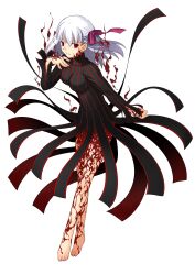 1girl absurdres barefoot black_dress body_markings breasts corruption crossed_legs dark_persona dark_sakura dress empty_eyes fate/stay_night fate/unlimited_codes fate_(series) floating_clothes floating_hair full_body hair_between_eyes hair_ribbon highres large_breasts long_hair long_sleeves looking_at_viewer matou_sakura official_art parted_lips pink_ribbon protected_link psd_available red_dress red_eyes ribbon second-party_source simple_background smile solo striped_clothes striped_dress takeuchi_takashi transparent_background turtleneck turtleneck_dress vertical-striped_clothes vertical-striped_dress white_hair