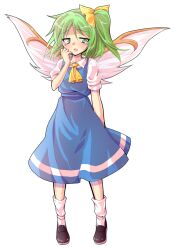 1girl alphes_(style) ascot blush bow commentary_request crying crying_with_eyes_open dairi daiyousei fairy_wings full_body green_eyes green_hair hair_bow large_variant_set long_hair looking_to_the_side open_mouth parody puffy_short_sleeves puffy_sleeves shirt shoes short_sleeves side_ponytail skirt skirt_set socks solo standing style_parody tachi-e tears touhou transparent_background variant_set white_shirt wings yellow_ascot