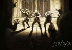 alien combine_soldier firing gun half-life handgun headcrab highres mask military monster pistol soldier submachine_gun ttugi_14 weapon