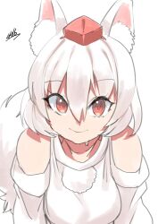 Rule 34 | animal ear fluff, animal ears, detached sleeves, hat, highres, inubashiri momiji, looking at viewer, medium hair, pom pom (clothes), red eyes, sleeveless, sleeveless turtleneck, tail, tokin hat, touhou, turtleneck, white hair, yoyoiro (sysi20)