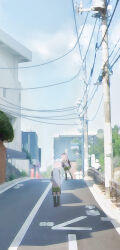 Rule 34 | 2girls, absurdres, bang dream!, bang dream! it&#039;s mygo!!!!!, blue hair, chihaya anon, green skirt, green socks, grey jacket, guitar case, hair ribbon, hanemi, haneoka school uniform, highres, instrument case, instrument on back, jacket, kneehighs, multiple girls, outdoors, pink hair, plaid clothes, plaid skirt, power lines, ribbon, road, school uniform, skirt, socks, togawa sakiko, two side up, utility pole