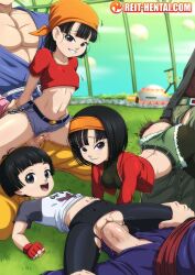3boys 3girls aged_down aged_up all_fours ass bandana bike_shorts black_hair breasts clothed_sex clothing_aside cutoffs denim denim_shorts doggystyle dougi dragon_ball dragon_ball_gt dragon_ball_heroes dragon_ball_super dragon_ball_super_super_hero father_and_daughter fingerless_gloves gloves grandfather_and_granddaughter group_sex head_out_of_frame headband highres incest loli looking_at_viewer micro_shorts multiple_boys multiple_girls multiple_persona orange_bandana orange_headband pan_(dragon_ball) pan_(xeno)_(dragon_ball) penis pussy reit sex sex_from_behind short_hair short_shorts shorts shorts_aside small_breasts son_gohan son_goku time_paradox torn_bike_shorts torn_clothes trunks_(future)_(dragon_ball) trunks_(future)_(xeno)_(dragon_ball) uncensored vaginal