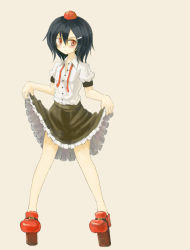 Rule 34 | 1girl, female focus, geta, hat, hokamichi, looking at viewer, shameimaru aya, short hair, solo, taji (crowview), tengu-geta, touhou