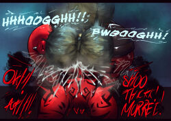 ! !! 1boy 1girl :&gt;= alien breast_press breasts breasts_squeezed_together colored_skin completely_nude cum cum_in_mouth cum_overflow darth_talon deepthroat english_text fellatio hetero highres huge_breasts interspecies large_breasts lying moaning motion_blur motion_lines nipple_piercing nipples nude on_back oral piercing red_eyes red_skin rolling_eyes saliva size_difference star_wars tattoo tears testicles thinking twi&#039;lek vante_light