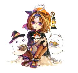 Rule 34 | 1girl, @ @, ahoge, animal, animal ears, animal on lap, basket, black dress, brown hair, brown pantyhose, commission, cupcake, dress, food, ghost, hairband, hat, high heels, highres, horse ears, horse girl, horse tail, lantern, mame nabe donko, meisho doto (dot-o&#039;-lantern) (umamusume), meisho doto (umamusume), multicolored hair, neck ribbon, on lap, open mouth, orange headwear, pantyhose, plate, purple eyes, purple footwear, raccoon, ribbon, short hair, sitting, skeb commission, solo, tail, traditional media, two-tone hair, umamusume, white background, witch hat