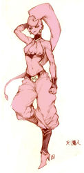1girl akame_(chokydaum) alien baggy_pants belt black_sclera boots breasts chokydaum cleavage_cutout clothing_cutout colored_sclera crossed_legs dragon_ball dragon_ball_xenoverse dragonball_z earrings female_majin genderswap genderswap_(mtf) high_heel_boots high_heels jewelry majin_(race) majin_buu midriff monster_girl nail_polish navel pants