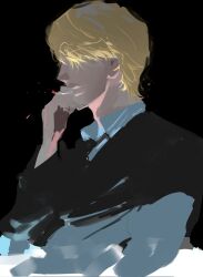 1boy blonde_hair cigarette formal_clothes hair_over_one_eye hhyy090 highres holding holding_cigarette male_focus one_piece sanji_(one_piece) sketch smoking solo suit upper_body