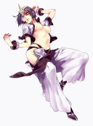 Rule 34 | 1girl, amiya64k7, arrancar, black hair, black panties, bleach, blue eyes, blush, breasts, emilou apacci, female focus, heterochromia, horns, looking at viewer, navel, nipples, open clothes, open mouth, panties, pants, short hair, single horn, solo, underwear, yellow eyes