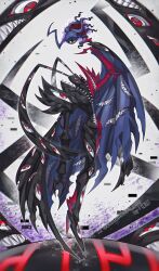 abbadomon abbadomon_core artist_name black_skin colored_skin confeito000_333 digimon digimon_(creature) extra_eyes extra_mouth highres multicolored_skin negamon red_eyes red_skin sharp_teeth teeth twitter_username two-tone_skin