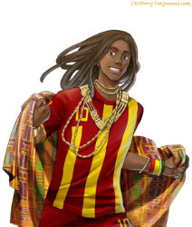 1boy artist_name axis_powers_hetalia bracelet brown_eyes brown_hair dark-skinned_male dark_skin dreadlocks ghana ghana_(axis_power_hetalia) jewelry long_hair male_focus necklace original soccer_uniform solo sportswear teeth watermark web_address