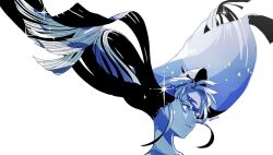 1other blue_eyes blue_hair blue_skin blue_theme closed_mouth colored_skin expressionless floating_hair highres houseki_no_kuni lapis_lazuli_(houseki_no_kuni) long_hair looking_ahead mt5_014 other_focus sidelocks simple_background solo sparkle twitter_username upper_body very_long_hair white_background