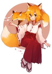 1girl animal_ear_fluff animal_ears blush fox fox_ears fox_girl fox_tail gang geta japanese_clothes official_art open_mouth orange_eyes orange_hair rimukoro senko_(sewayaki_kitsune_no_senko-san) sewayaki_kitsune_no_senko-san short_hair smile solo tail wide_sleeves