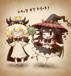1boy 1girl arinu black_hair blind_prince commentary_request highres liar_princess long_hair looking_at_viewer short_hair simple_background smile usotsuki_hime_to_moumoku_ouji