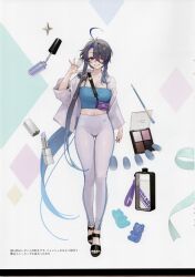 1girl absurdly_long_hair absurdres ahoge alternate_costume azur_lane bag breasts cameltoe camisole candy cosmetics foch_(azur_lane) food full_body grin gummy_bear hand_up high-waist_pants highres jacket jewelry large_breasts leggings lipstick_tube long_hair low_ponytail makeup midriff nail_polish ohisashiburi open_clothes open_jacket pants pink_hair ponytail red_eyes ring shoulder_bag smile solo spaghetti_strap standing third-party_source tight_clothes tight_pants toenail_polish toenails very_long_hair waving white_background white_pants yoga_pants