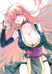 1girl bare_shoulders breasts brown_hair cleavage dead_or_alive elbow_gloves gloves kasumi_(doa) large_breasts long_hair lying ninja on_back pelvic_curtain serious sf_going_on sleeveless sword weapon