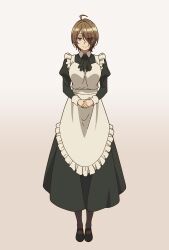 ahoge angle_0 breasts brown_hair hair_over_one_eye highres kaifuku_jutsushi_no_yarinaoshi_~sokushi_mahou_to_skill_copy_no_chouetsu_heal~ large_breasts maid maid_(kaiyari) non_porn smile tagme